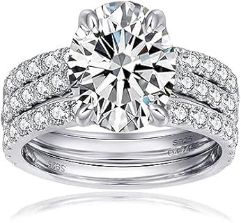 Moissanite Engagement Rings for Women Wedding Band Total 4.74cttw 3CT Center D Color VVS1 Oval Cut 925 Sterling Silver with 18K White Gold Plated Bridal Sets for Women