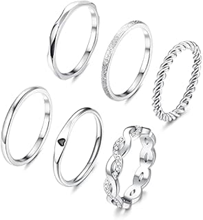 JeryWe 6 Pcs Stainless Steel Rings for Women Set Gold/Silver Knuckle Rings Stackable Simple Carve Heart Wedding Bands Engagement Promise Eternity Bands Thumb Rings for Women
