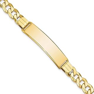 Jewels By Lux Engravable Personalized Custom 10K Yellow Gold Flat Curb Link ID Bracelet For Men or Women Length 8 inches Width 10.16 mm With Lobster Claw Clasp