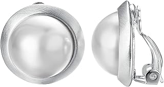 Yoursfs 18K White Gold Plated Faux Pearl Clip-On Earrings for Women - Hypoallergenic Non-Pierced Round Design Jewelry