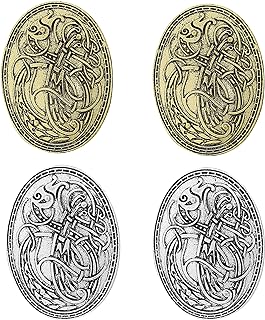 (4PCS) Brooch Pin Set with Viking Norse Shield Design for Medieval Costume: Small Buckle, Clasp, Clip & Fasteners for Clothes, Scarf, Cloak, Jewellery, Chain & Apron Dress for Women and Men
