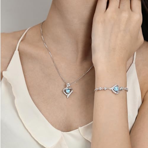 Rosy Reverie Valentines Day Gifts Birthstone Necklace for Her Sterling Silver Genuine or Created Gemstone Rose Flower Heart Pendant Necklace Anniversary Birthday for Women Girls Mom Wife Lady