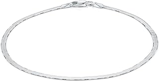 PORI JEWELERS 925 Sterling Silver 3mm Magic Herringbone Chain Anklet - Available in Silver or Yellow