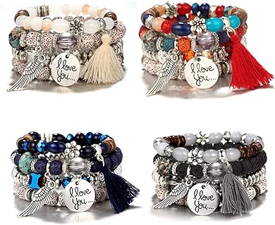 Bohemian Beaded Tassel Bracelet Sets with Alloy & Resin, Four-piece For Women, Boho Chic Design