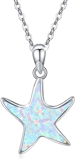 CUOKA MIRACLE Starfish Necklace 925 Sterling Silver Opal Starfish Jewelry Ocean Necklace Sea Star Pendant Necklace Beach Jewelry Summer Holiday Graduate Gift