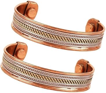 Braided Chain Pure Copper Cuff Bracelet with Magnetic Clasp for Men and Women - Prisha India Craft Kada Design