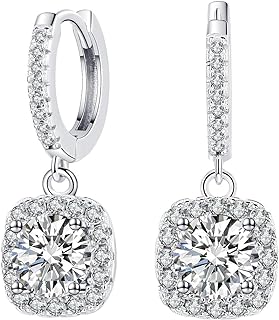 Latch-Back White Gold Diamond Stud Earrings with Moissanite Gem for Women, 18k Sterling Silver Dangling Design, Ideal for Wife or Girlfriend on Anniversary/Birthday