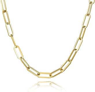 14k Gold Plated Cute Herringbone Paperclip Box Cuban Snake Chain Necklace For Women Men 15+2 Inch