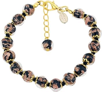 Glass Of Venice Murano Glass Bracelet Italian Black Sommerso Sparkling Beads Handmade Blown Glass - Murano Glass Bracelets for Women