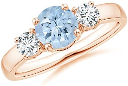 Angara Natural Aquamarine and Diamond Three Stone Ring for Women in Sterling Silver/14K Solid Gold/Platinum | March Birthstone Jewelry Gift for Her | Wedding | Anniversary | Enagagement