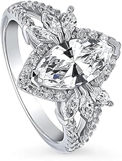 BERRICLE Sterling Silver Halo Wedding Engagement Rings Marquise Cut Cubic Zirconia CZ Flower Split Shank Ring for Women, Rhodium Plated Size 4-10