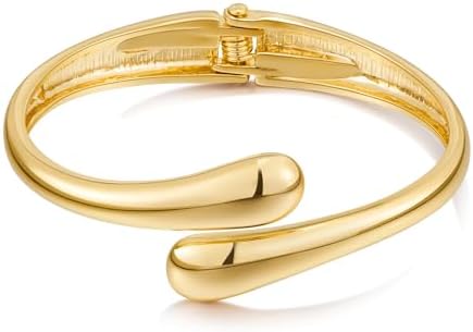 No-Clasp WOWORAMA Handmade Brass Hinged Cuff Bracelet, Domed Teardrop Design for Women, Ideal Statement Piece