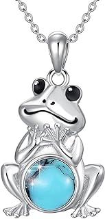 Sterling Silver Frog Pendant Necklace with Lobster Clasp and Created Turquoise, Ideal for Women, Good Luck Frog Design