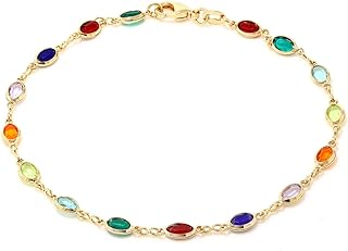 Gem Stone King 10 Inch Multi-Color Crystal and Gold Plated Brass Anklet Bracelet For Women