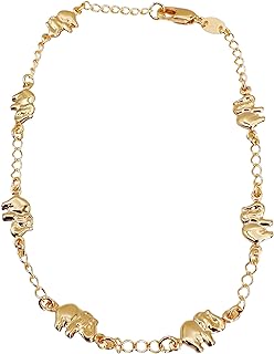 LESLIE BOULES Elegant 18K Gold-Plated Anklet with Seven Elephant Charms - Symbols of Protection, Abundance, and Good Luck