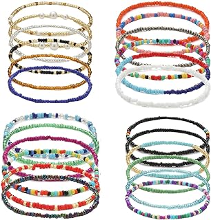 yfstyle 24PCS Boho Beaded Anklet for Women Elastic Anklets Colorful Beaded Ankle Bracelet Handmade Adjustable Elastic Anklets African Anklets Beach Bead Anklet Boho Style Bead Anklet for Girls