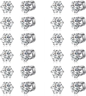 Spiritlele 12 Pairs Colors Cubic Zirconia Magnetic Earrings Set Clip on Non Piercing Earrings Unisex