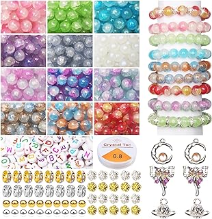 Colorful Glass Beads Bracelet Making Kit, Cute Bracelet Necklace Beads for Girls Tar Alloy Charms with Letters Resin Beads & Accessories for Bracelet Necklace Earring DIY Supplies