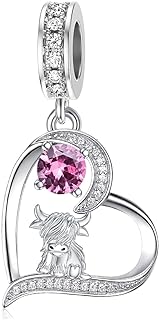 MEIDERBO Highland Cow Charm Birthstone for Bracelet Cow Bead Charm 925 Sterling Silver Highland Cow Gifts Necklace Jewelry for Girls Women Cow lover