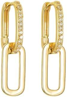 14K Gold Plated S925 Sterling Silver Post Drop Dangle Earrings for Women Girls,Cubic Zirconia Paperclip Link Chain Earrings for Women Girls.