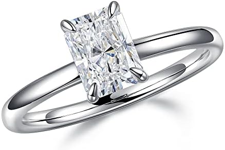 Radiant Cut Moissanite Engagement Ring with Platinum Plated Silver for Women, Classic Design