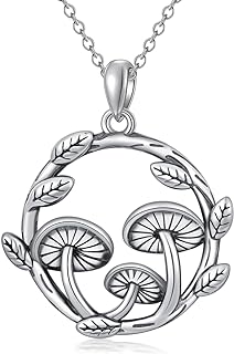 PEIMKO Mushroom Crystal Necklace 925 Sterling Silver Mushroom Pendant Necklace,Magic Mushroom Tree of life Necklace for Women Girls