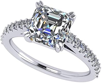 NANA Jewels 2.00ct Asscher Cathedral Solitaire Engagement Ring Pure Brilliance Zirconia-Silver-10K or 14k Gold