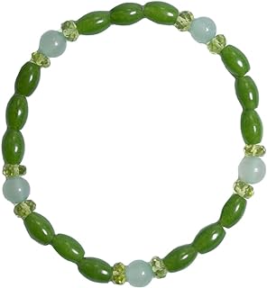 Green Peridot, Green Jade & Seafoam Green Aventurine Beaded Gemstone Stretch Bracelet - 7" Fits Wrist Sizes 5-1/2"-6-1/2"