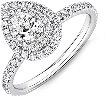 Gemone diamonds 2 CT Pear Cut Moissanite Engagement Ring In 14K White Gold & 925 Sterling Silver Double Halo Ring Wedding Ring Anniversary Ring Gift For Her