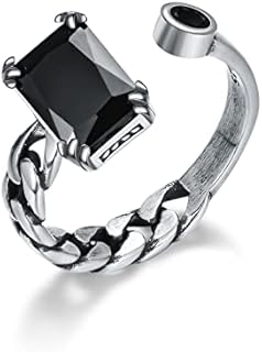 925 Sterling Silver Gothic-Inspired Oxidized Genuine Black Onyx Adjustable Ring for Women