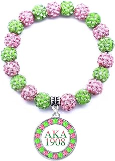 Graduation Sorority Gifts Bracelet Pink and Green Bead Bracelet Alpha Kappa A Greek Paraphernalia Sorority Jewelry Gifts-Round