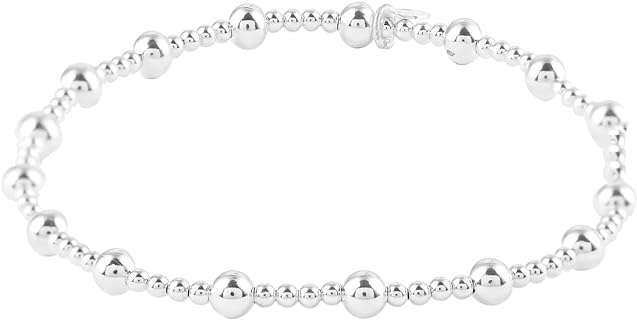 Women's Sterling Silver Bead Stretch Bracelet with Bead Chain, No Gemstone from India, 7.5 Inches