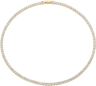 18K Gold-Plated Cubic Zirconia Tennis Choker Necklace for Women & Girls, Elegant Diamond Rhinestone Design