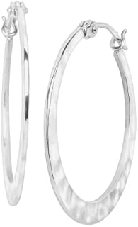 Medium Hinged Back Sterling Silver Hoop Earrings in Hammered Design for Sophisticated Style Lovers