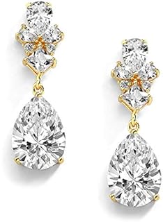 Mariell 14K Gold Plated Cubic Zirconia Teardrop Pear Dangle Drop Wedding Earrings, Bridal & Formal Wear