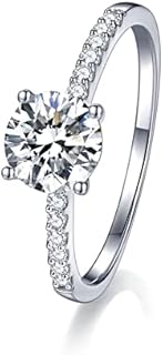 1CT Moissanite Engagement Ring with 18K White Gold Plating for Women, Classic Solitaire Design