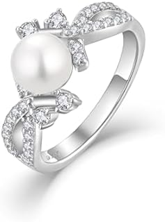 STARCHENIE Sterling Silver Pearl Engagement Ring, Elegant Wedding Jewelry, Anniversary Gift for Women Sizes 5 to 10