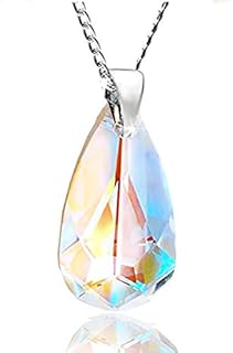 Long Teardrop Blue Aurora Borealis AB Iridescent Necklace Sterling Silver925 with Imitation of Crystals