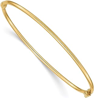 Sophisticated 14K Yellow Gold Hinged Bangle Bracelet with Single Locking Fold Over Clasp and Box Chain Design - 7 Inches in Length