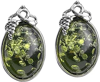 Ian and Valeri Co. Green Amber Sterling Silver Classic Small Grape Leaves Stud Earrings