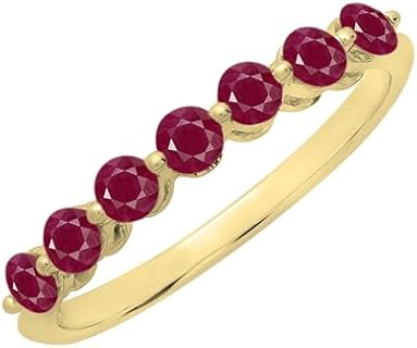 Dazzlingrock Collection Amethyst Stackable Wedding Band in 10K Rose Gold, Sophisticated Seven Stones Round Shaped Design for Ladies