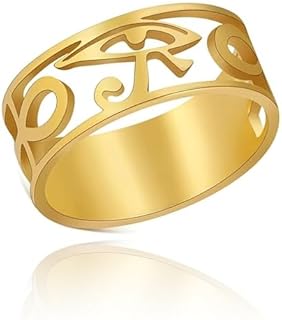 Stainless Steel Egypt Eye of Horus and Ankh Cross Ring for Men and Women, Ideal for Wedding Bands or Promise Rings, Size 6, No Gemstone