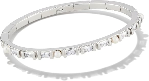 Kendra Scott Gracie Opal Bangle Bracelet with Brass and Spring Button Release Clasp Featuring Cubic Zirconia and Pearl Accents