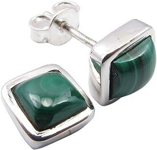 SilverStarJewel 925 Sterling Silver Malachite Stud Earrings 0.3" 2.7 Grams New Stone Best Hanukkah Sales