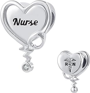 TGLS Stethoscope Heart Nurse Charm R.N Caduceus Nursing Bead Compatible with Pandora Charms Bracelets