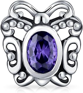 Simulated Amethyst CZ Charm Bracelet with Butterfly Clasp, Cubic Zirconia Gem, Rhodium-Plated Silver, Ideal for Elegant Women - Vintage Garden Insect Springtime Design