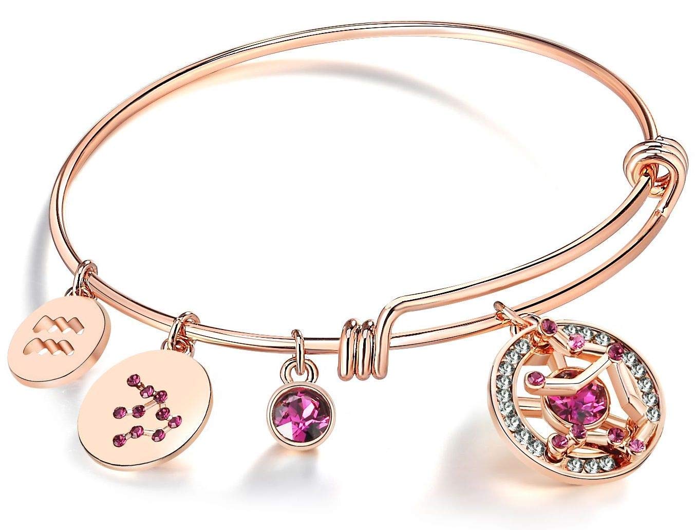 Leafael Superstar Zodiac Expandable Bangle Bracelet Made with Premium Crystals Horoscope Constellation October November Birthstone Topaz Brown Jewelry, Rose Gold Plated, 7"