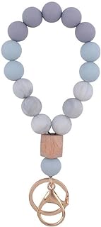 Sither Women's Silicone Beaded Bracelet Keychain with Detachable Tassel and Dual Metal Key Rings - Adjustable, Waterproof, and Versatile for Style, Convenience, and Functionality - Ideal Gift Option for Moms and Women