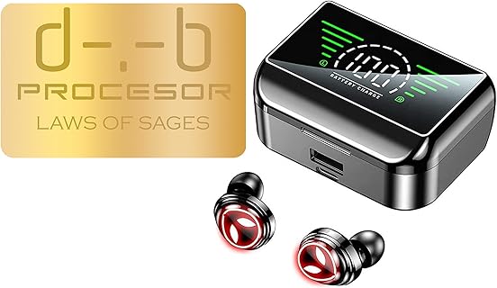 d-.-b PROCESOR Coole In-Ear Bluetooth Kopfhörer mit Ergonomischem UFO-Spaceship Look, A.I. HD Noise Reduction und Smarte Digital-Anzeige für Erwachsene