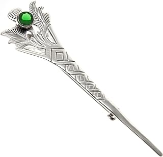 925 Sterling Silver Scottish Thistle Kilt Pin Brooch - Exquisite Green Cubic Zirconia Accent - For Men and Women - Stylish Kilt and Apparel Accessory by Alexander Castle - Ideal Gift with Jewelry Box - 76mm, 3 Inches